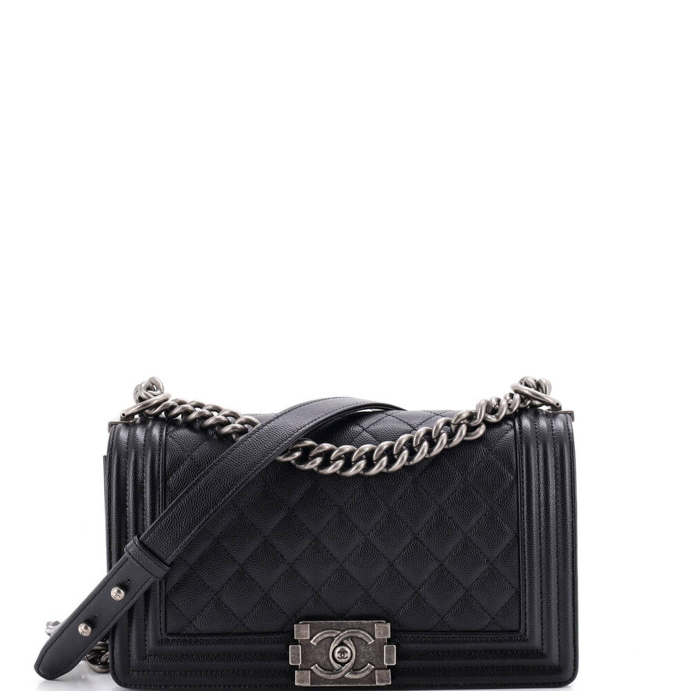 Chanel Old Medium Boy Flap Bag Quilted Caviar